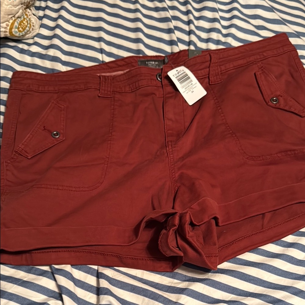 Torrid Red Cargo Shorts with Cuffed Hem